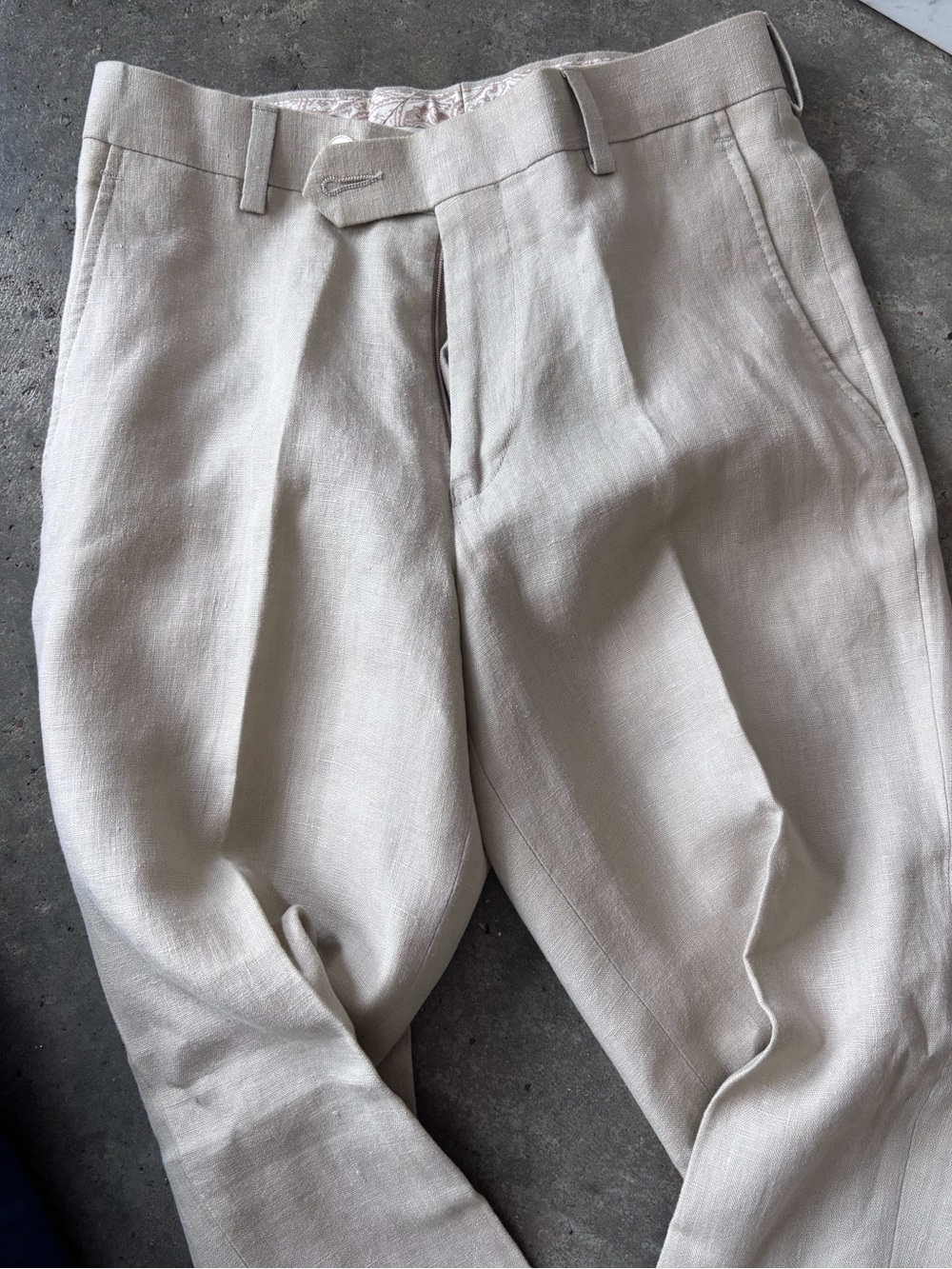 Ralph Lauren Boys Natural Linen Trousers Pleated Front with back button pockets
